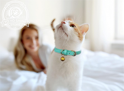 3 Pack Leather Cat Collars with Bells Soft Pet Safety Collar Kitten Collars with Bell Orange Yellow Mint Green(S)