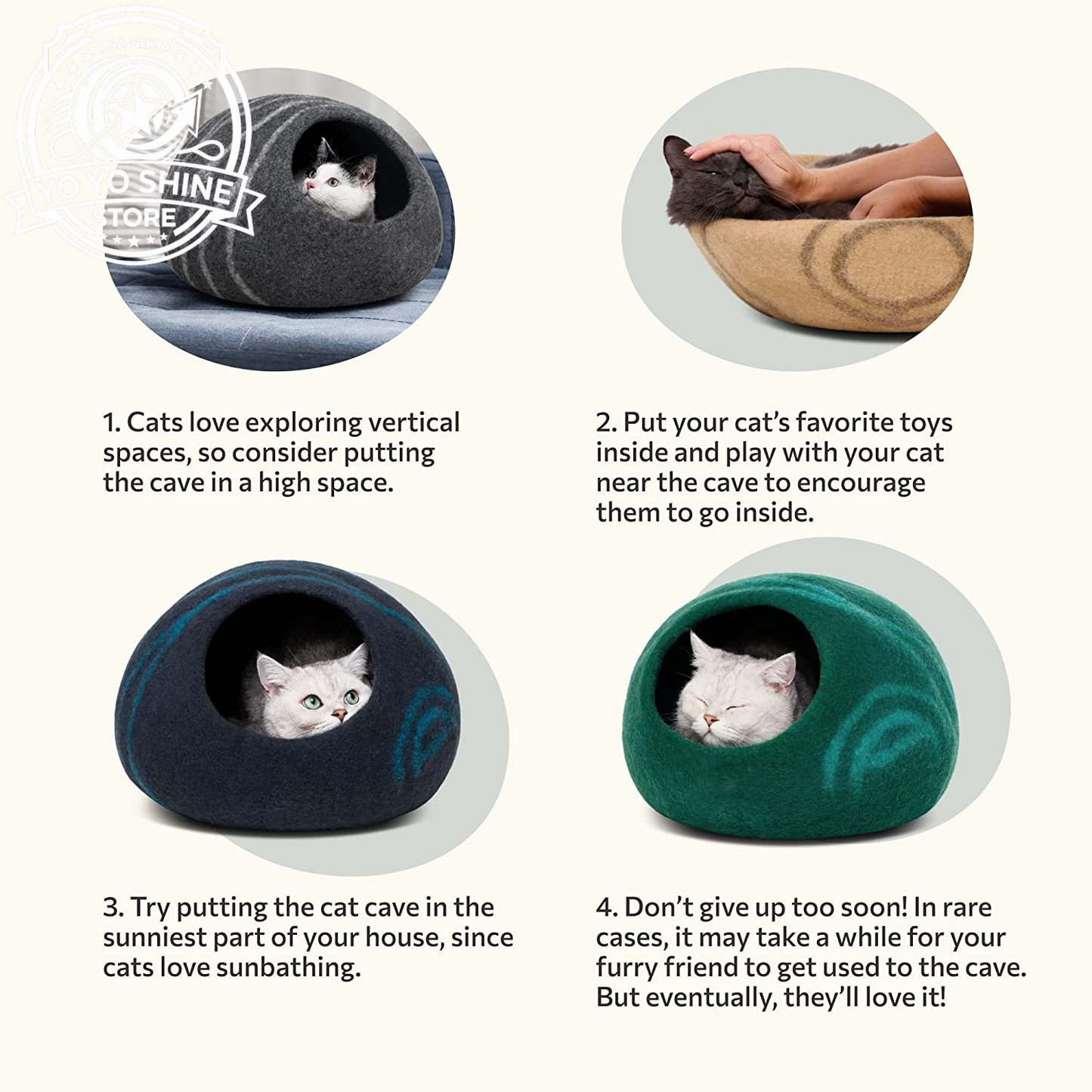 Cat Cave - Merino Wool Bed for Indoor Cats (Light Gray, Medium)
