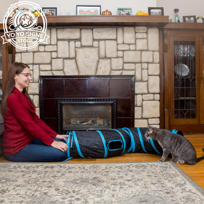 S Cat Tunnel Collapsible Pop-Up Pet Tube Hideaway Play Toy with Ball (1 Way, Black)