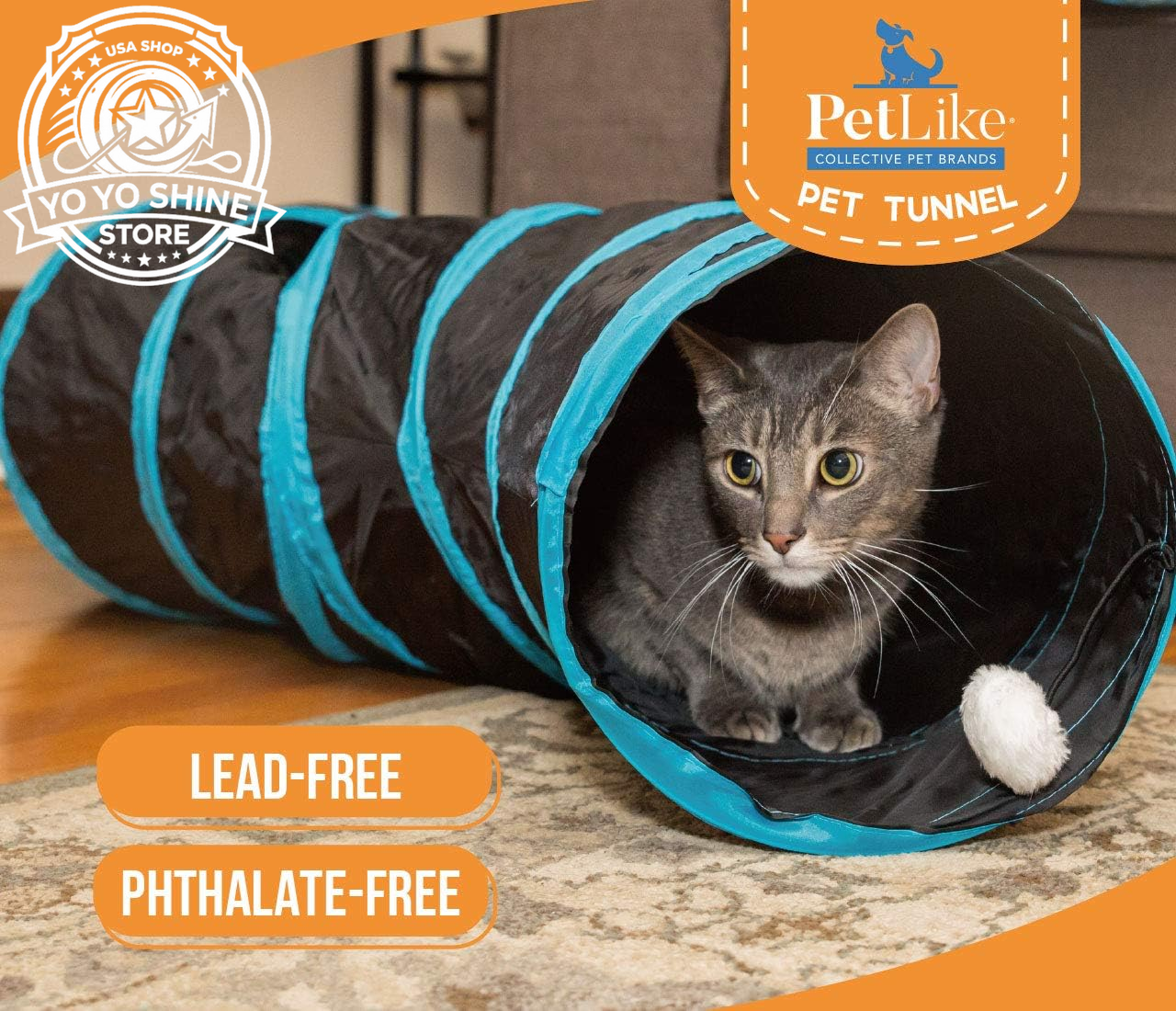 S Cat Tunnel Collapsible Pop-Up Pet Tube Hideaway Play Toy with Ball (1 Way, Black)