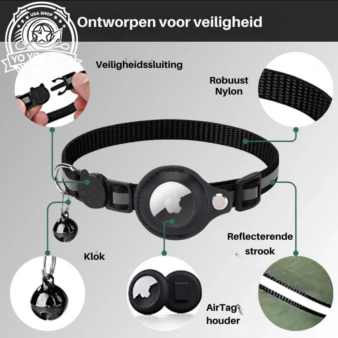 CAT GPS Tracking Collar with Quick-Release Fastener and Reflective Design for Improved Nighttime Visibility