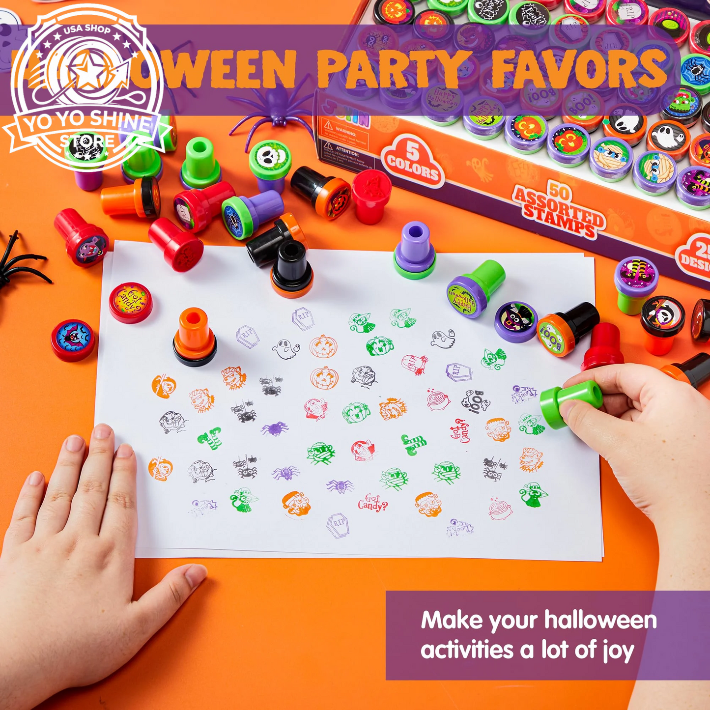 50 Pcs Halloween Assorted Stamps for Kids,Halloween Stampers Halloween Stuff Halloween Goodies Bags Prizes,Halloween Toys for Trick or Treaters Gift,Halloween Party Favor