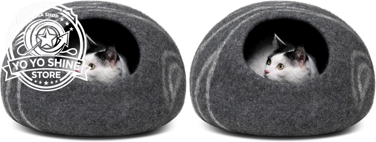 Cat Cave - Merino Wool Bed for Indoor Cats (Aquamarine, Medium)
