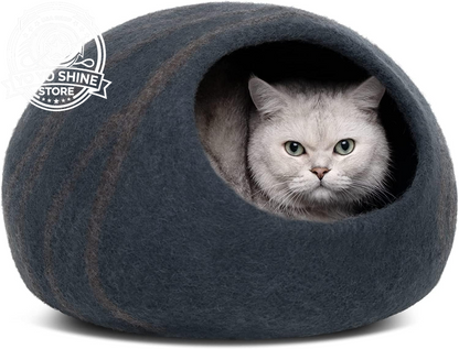 Cat Cave - Merino Wool Bed for Indoor Cats (Aquamarine, Medium)