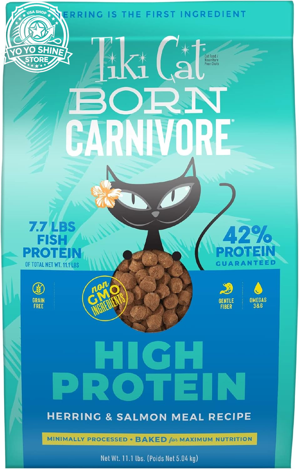 Tiki Cat Born Carnivore Dry Cat Food, Herring & Salmon Meal, 11.1 Lbs. Bag