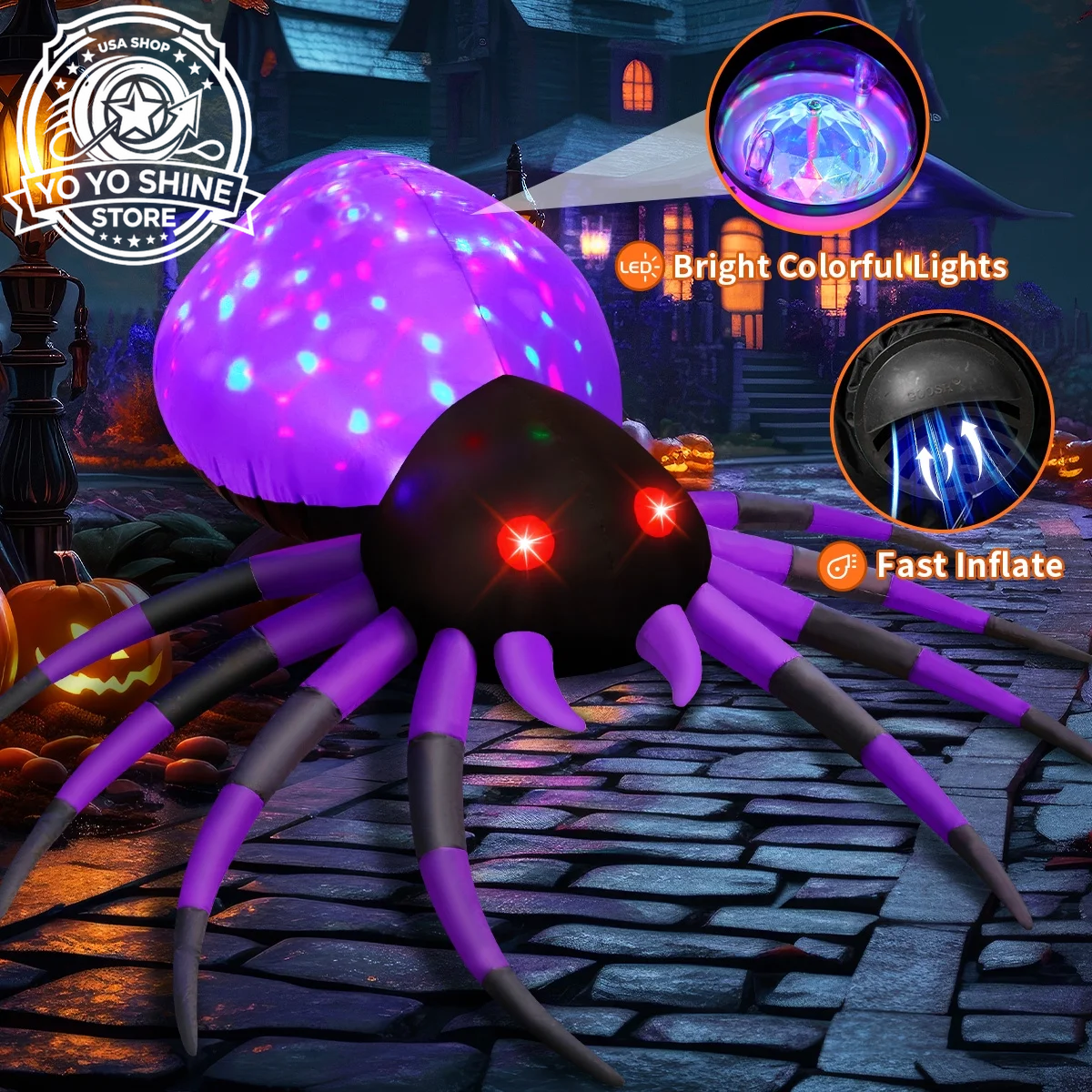 Halloween Inflatable 5 FT Halloween Spider Inflatable, Inflatable Halloween Spider Halloween Blow up Spider with LED Lights, Outdoor Halloween Decorations Clearance for Halloween/Holiday/Party