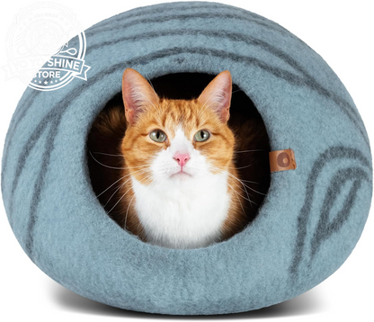 Cat Cave - Merino Wool Bed for Indoor Cats (Light Gray, Medium)