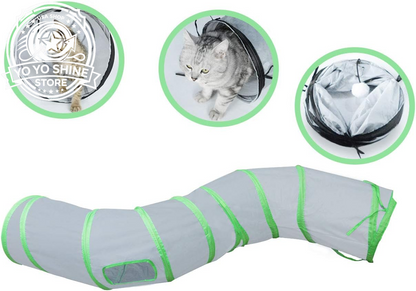 S Cat Tunnel Collapsible Pop-Up Pet Tube Hideaway Play Toy with Ball (1 Way, Black)