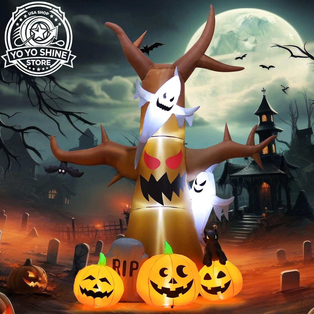 Halloween Inflatable 11.8 FT Inflatable Halloween Tree, Halloween Inflatable Tree Scary Halloween Blow up Tree with LED Lights, Outdoor Halloween Decorations Clearance for Halloween/Holiday