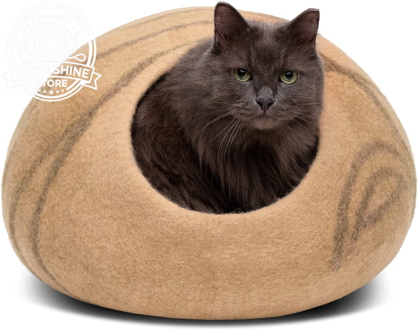 Cat Cave - Merino Wool Bed for Indoor Cats (Aquamarine, Medium)