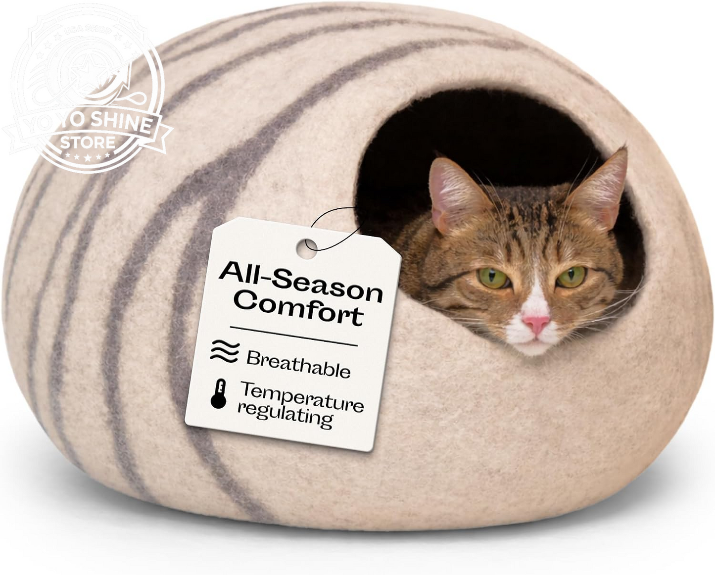 Cat Cave - Merino Wool Bed for Indoor Cats (Light Gray, Medium)