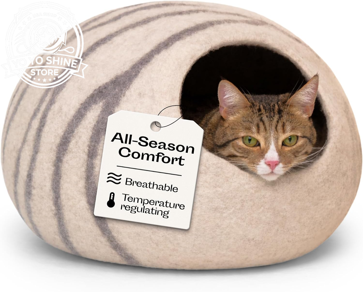 Cat Cave - Merino Wool Bed for Indoor Cats (Light Gray, Medium)