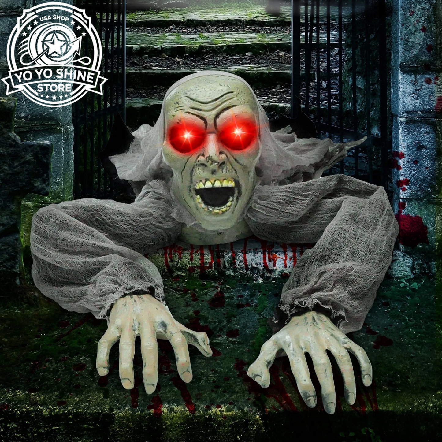 Halloween Groundbreaker Halloween Decorations Zombie with Sound and Flashing Eyes,Outdoor Scary Halloween Yard Decorations