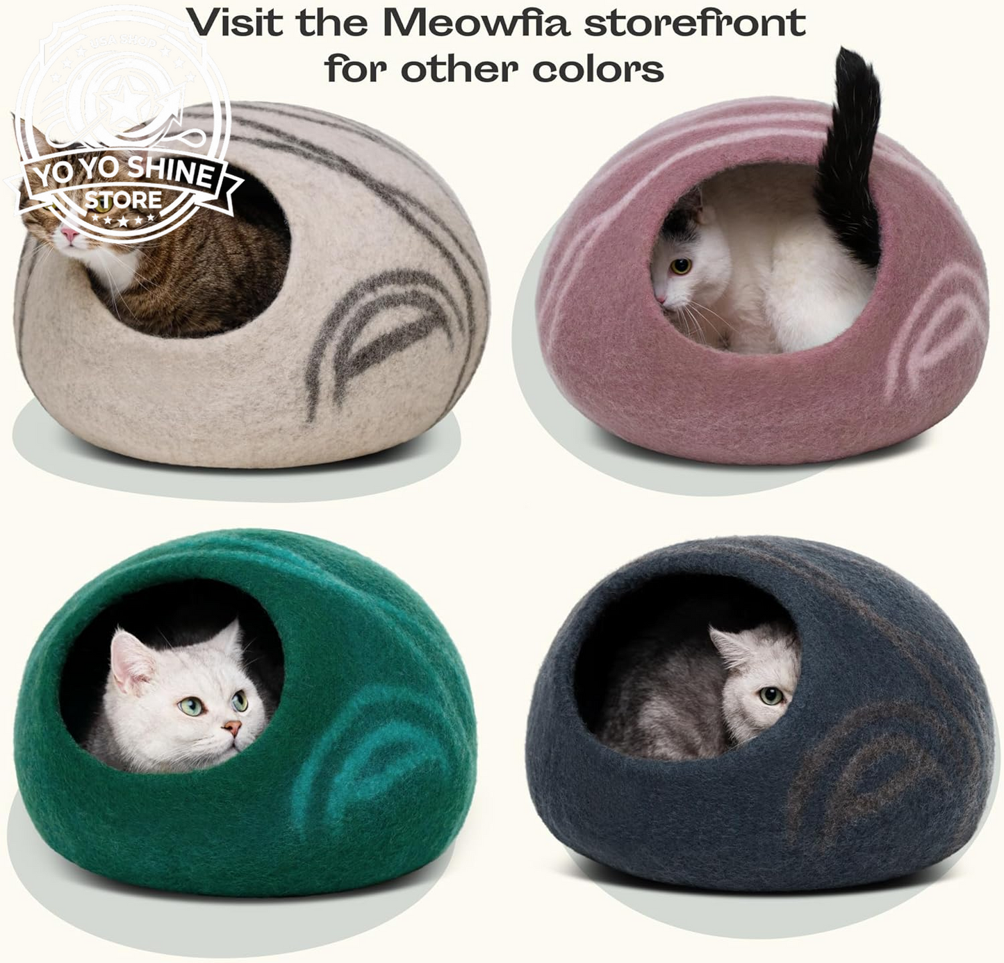 Cat Cave - Merino Wool Bed for Indoor Cats (Aquamarine, Medium)