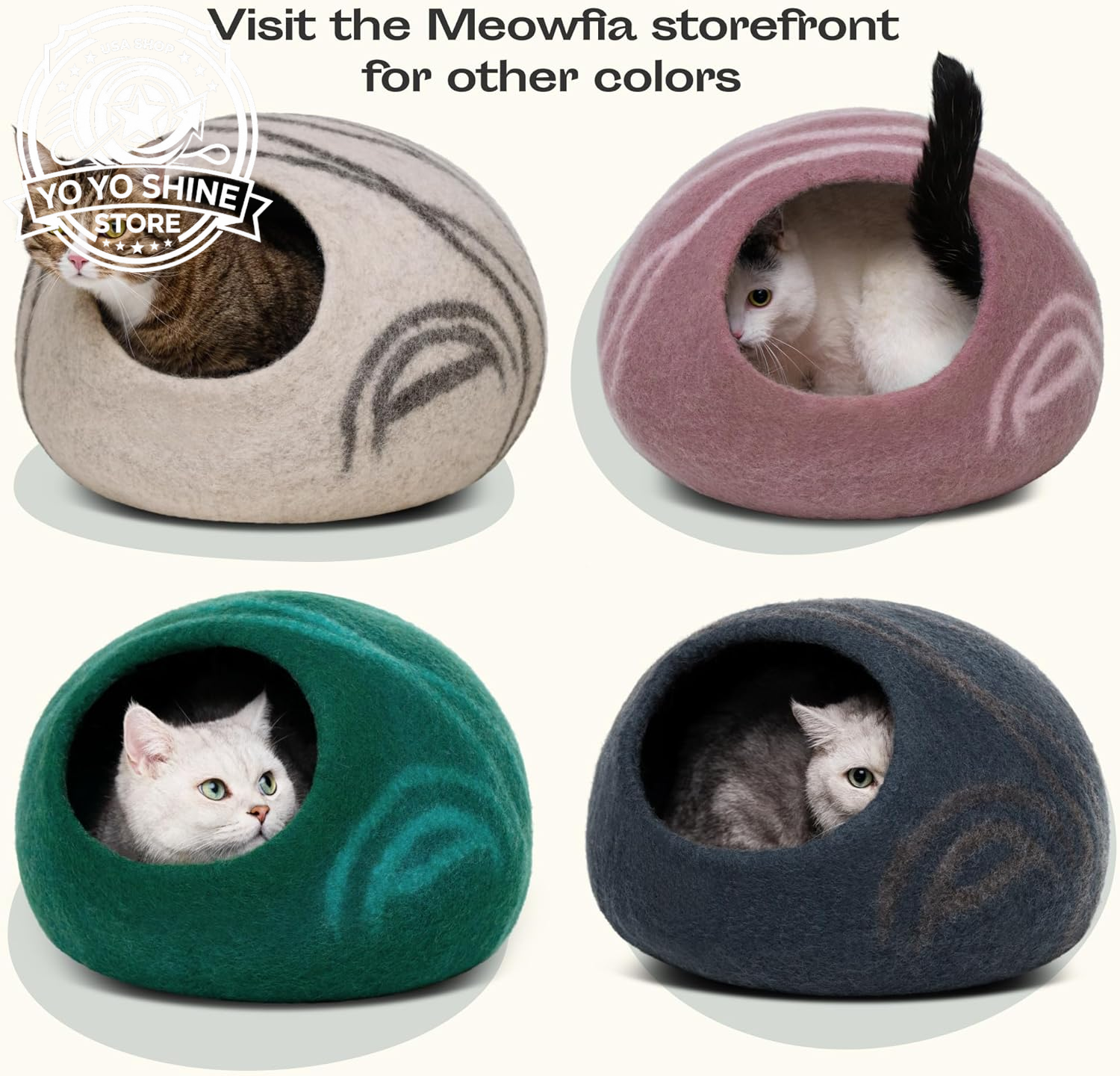 Cat Cave - Merino Wool Bed for Indoor Cats (Aquamarine, Medium)