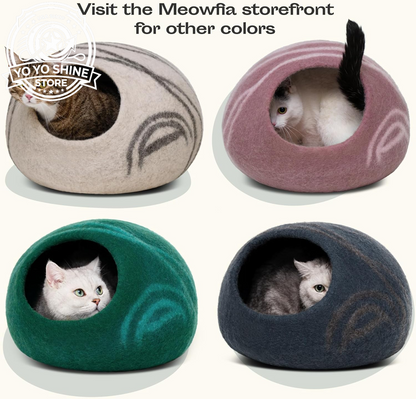 Cat Cave - Merino Wool Bed for Indoor Cats (Aquamarine, Medium)