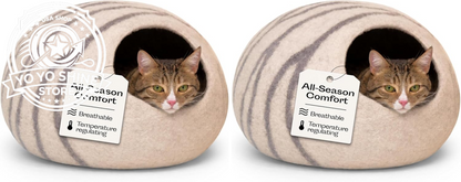Cat Cave - Merino Wool Bed for Indoor Cats (Aquamarine, Medium)