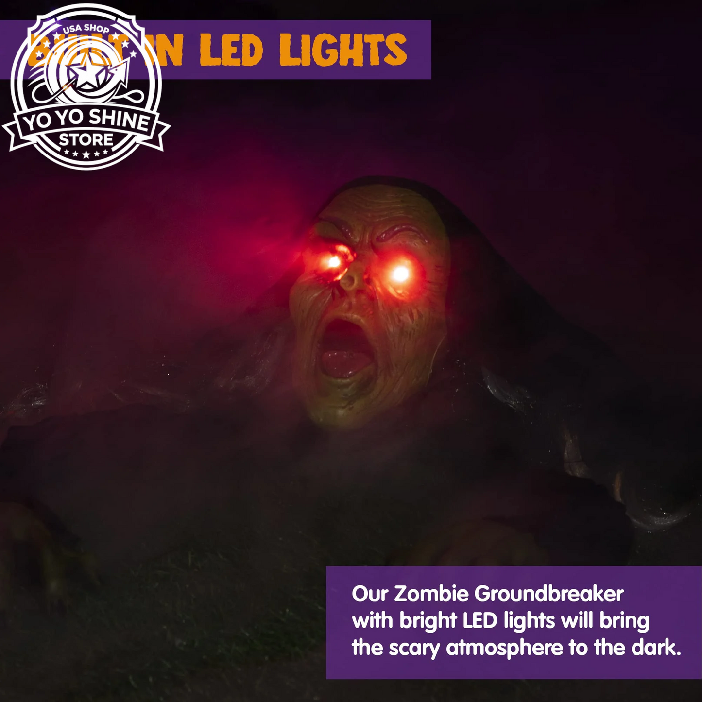 Halloween Groundbreaker Halloween Decorations Zombie with Sound and Flashing Eyes,Outdoor Scary Halloween Yard Decorations