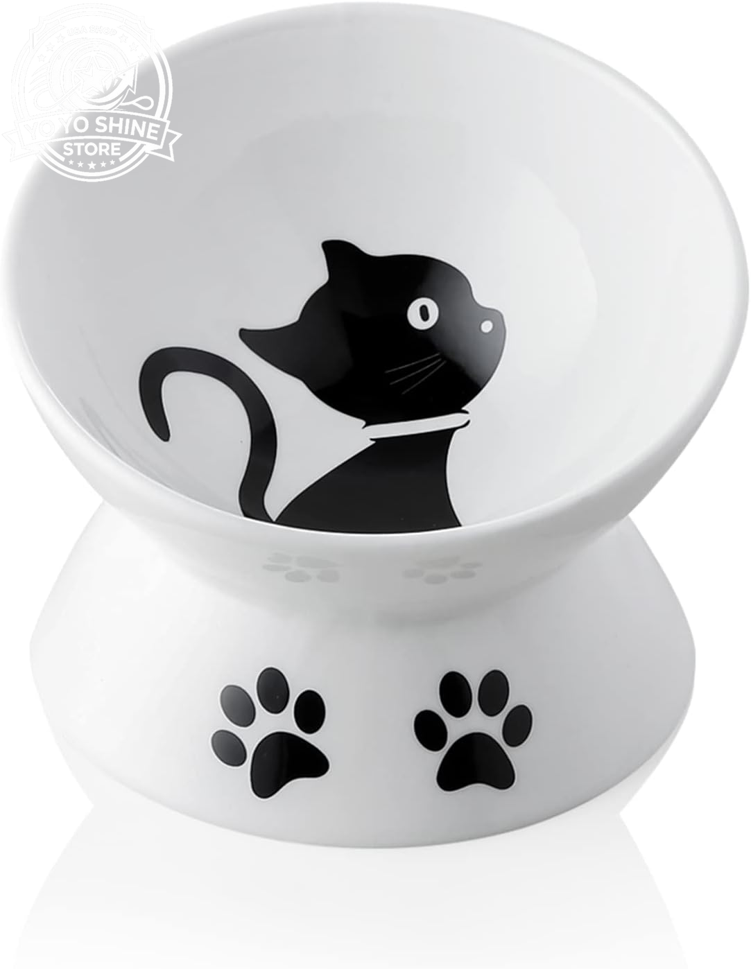 Sweejar Ceramic Raised Cat Bowls, Slanted Cat Dish Food or Water Bowls, Elevated Porcelain Pet Feeder Bowl Protect Cat'S Spine, Stress Free, Backflow Prevention(Grey)