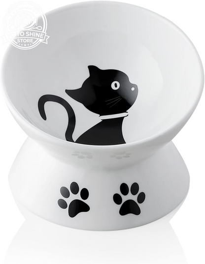Sweejar Ceramic Raised Cat Bowls, Slanted Cat Dish Food or Water Bowls, Elevated Porcelain Pet Feeder Bowl Protect Cat'S Spine, Stress Free, Backflow Prevention(Grey)