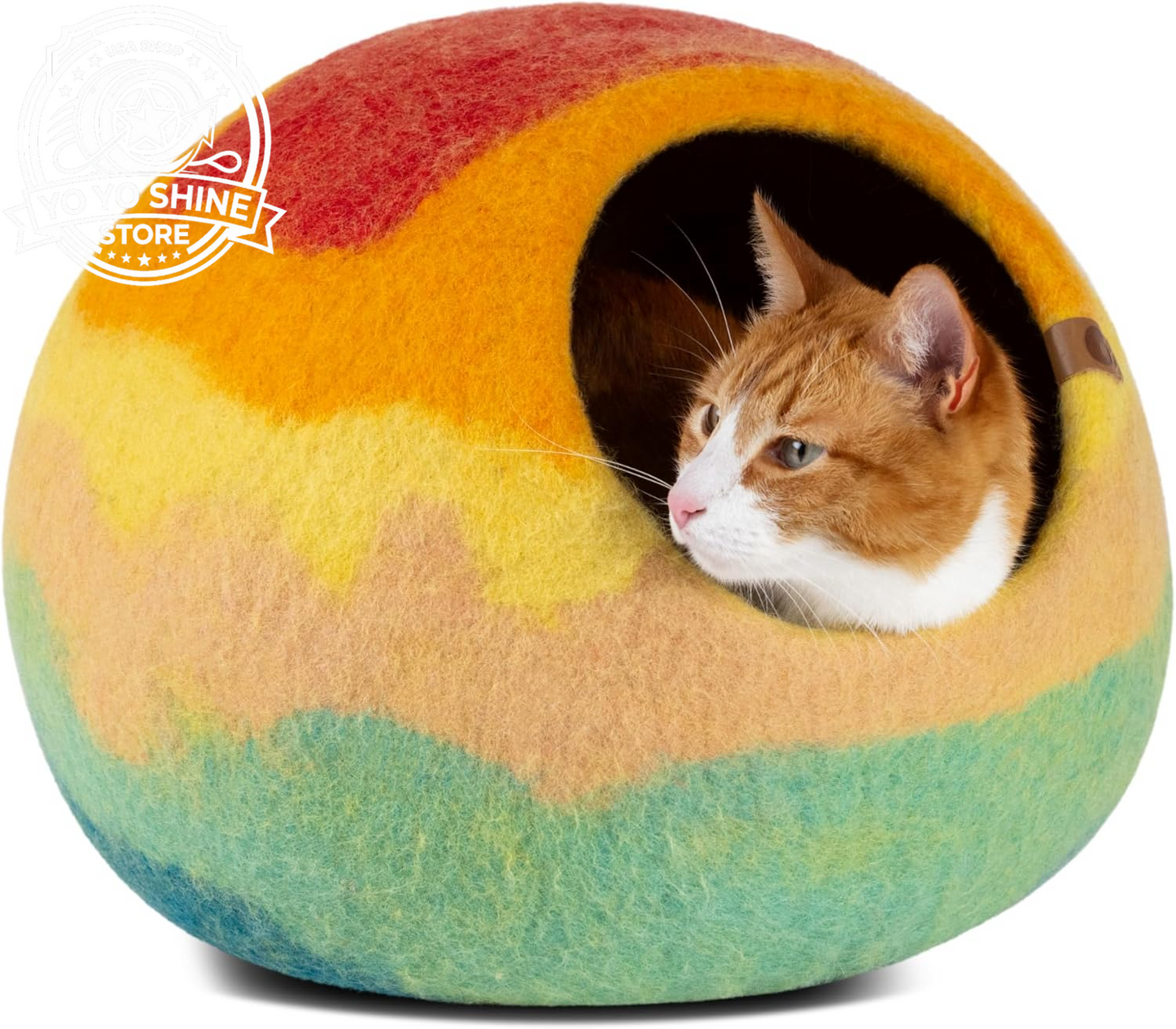 Cat Cave - Merino Wool Bed for Indoor Cats (Aquamarine, Medium)