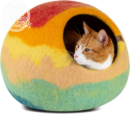 Cat Cave - Merino Wool Bed for Indoor Cats (Aquamarine, Medium)