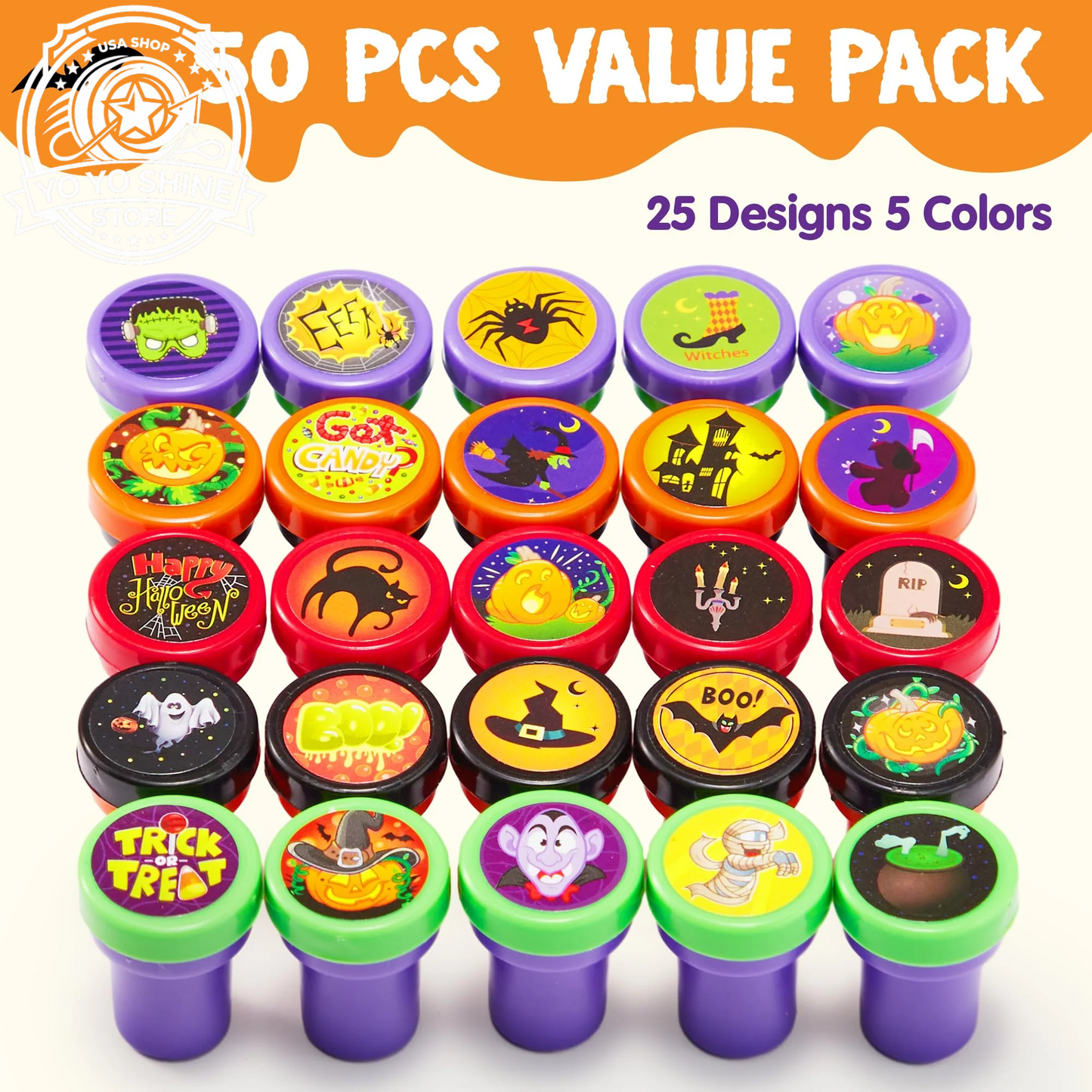 50 Pcs Halloween Assorted Stamps for Kids,Halloween Stampers Halloween Stuff Halloween Goodies Bags Prizes,Halloween Toys for Trick or Treaters Gift,Halloween Party Favor