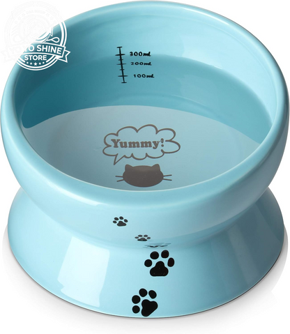 Elevated Cat Food Bowl, Ceramic Raised Bowl, Tilt Angle Protects Cat'S Spine, anti Vomiting Dish, Backflow Prevention, Lake Blue