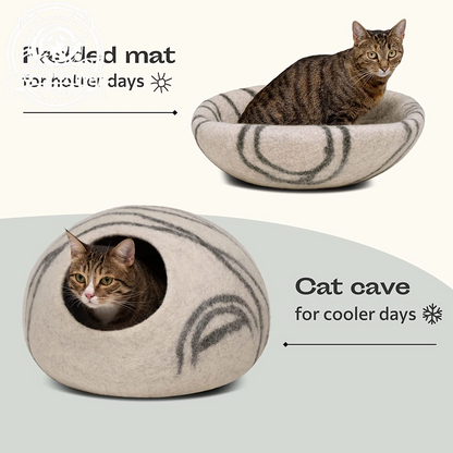 Cat Cave - Merino Wool Bed for Indoor Cats (Light Gray, Medium)