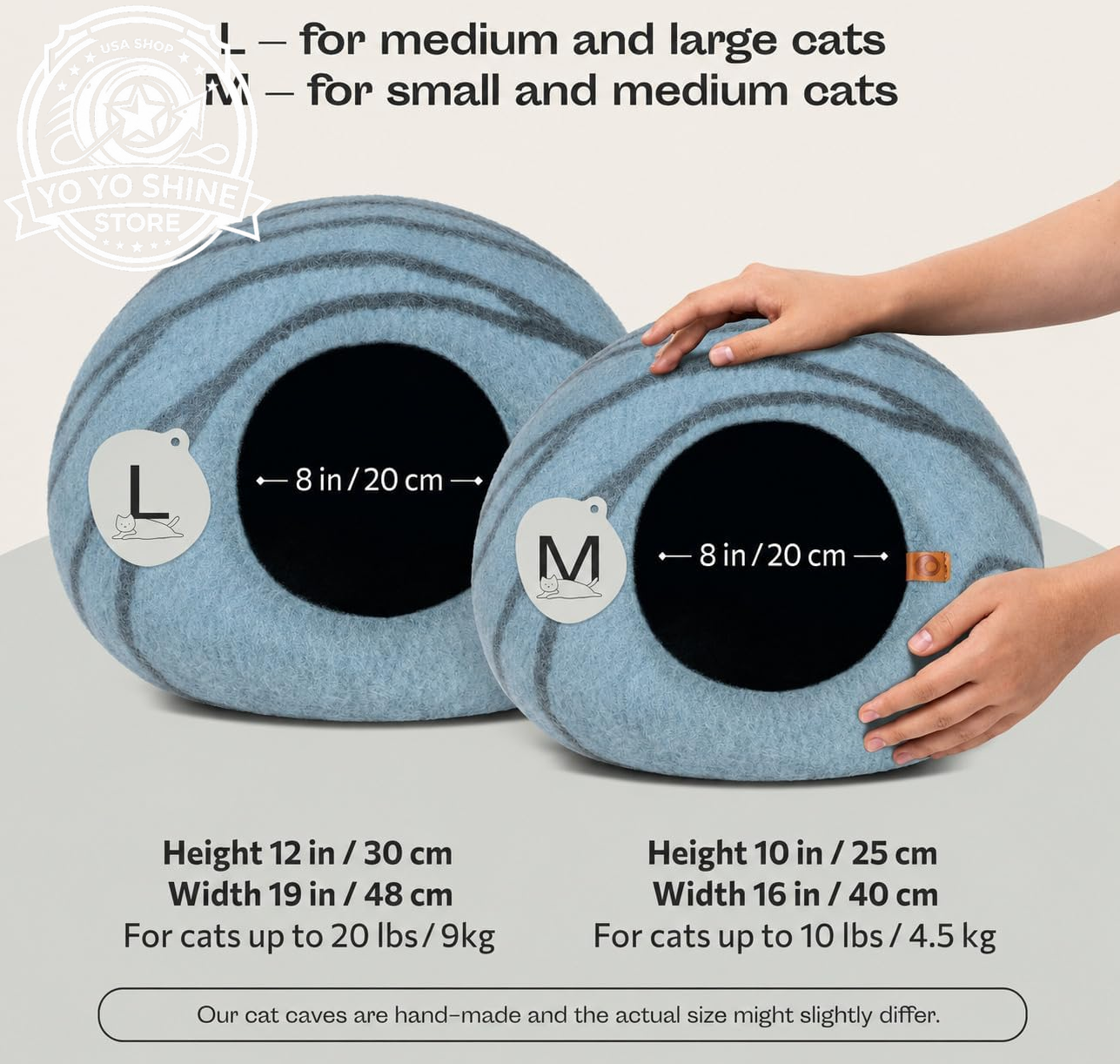 Cat Cave - Merino Wool Bed for Indoor Cats (Aquamarine, Medium)