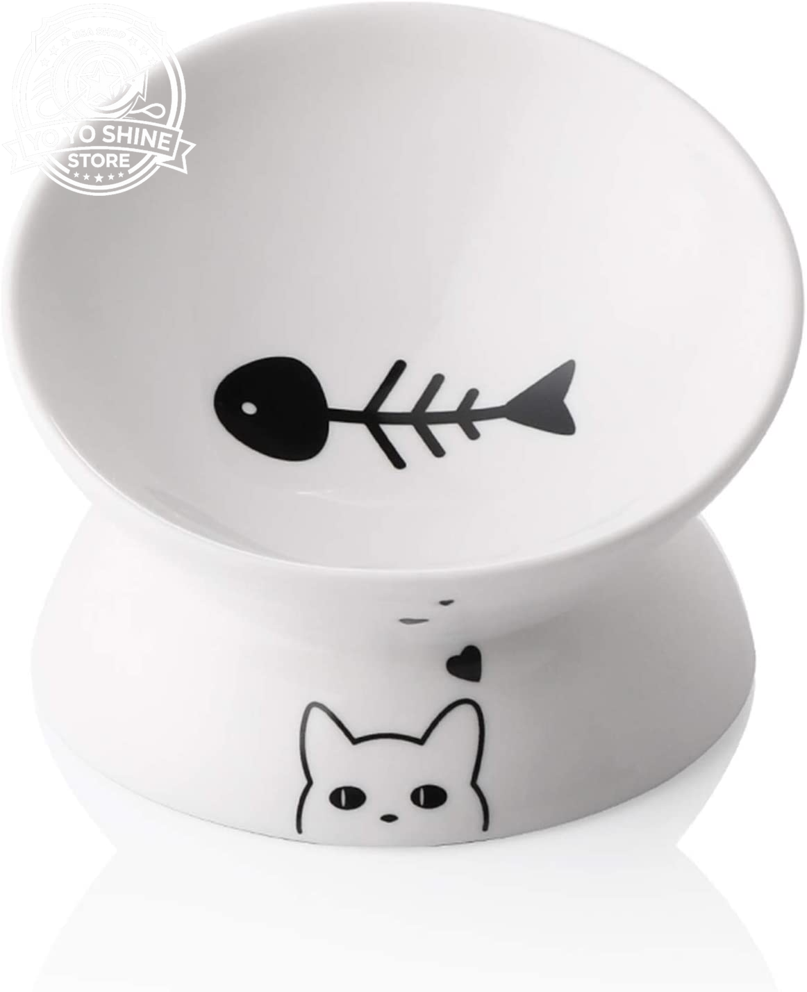 Sweejar Ceramic Raised Cat Bowls, Slanted Cat Dish Food or Water Bowls, Elevated Porcelain Pet Feeder Bowl Protect Cat'S Spine, Stress Free, Backflow Prevention(Grey)