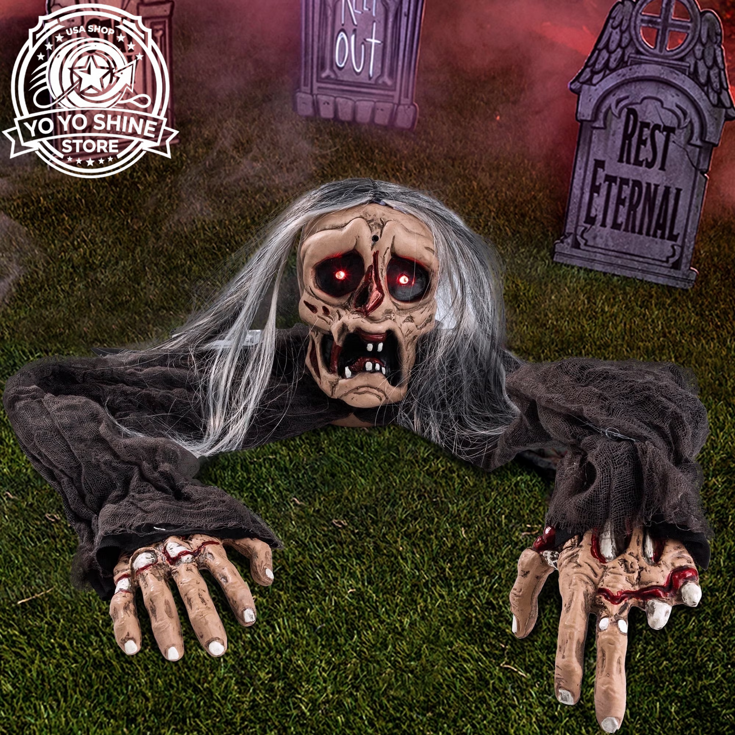 Halloween Groundbreaker Halloween Decorations Zombie with Sound and Flashing Eyes,Outdoor Scary Halloween Yard Decorations