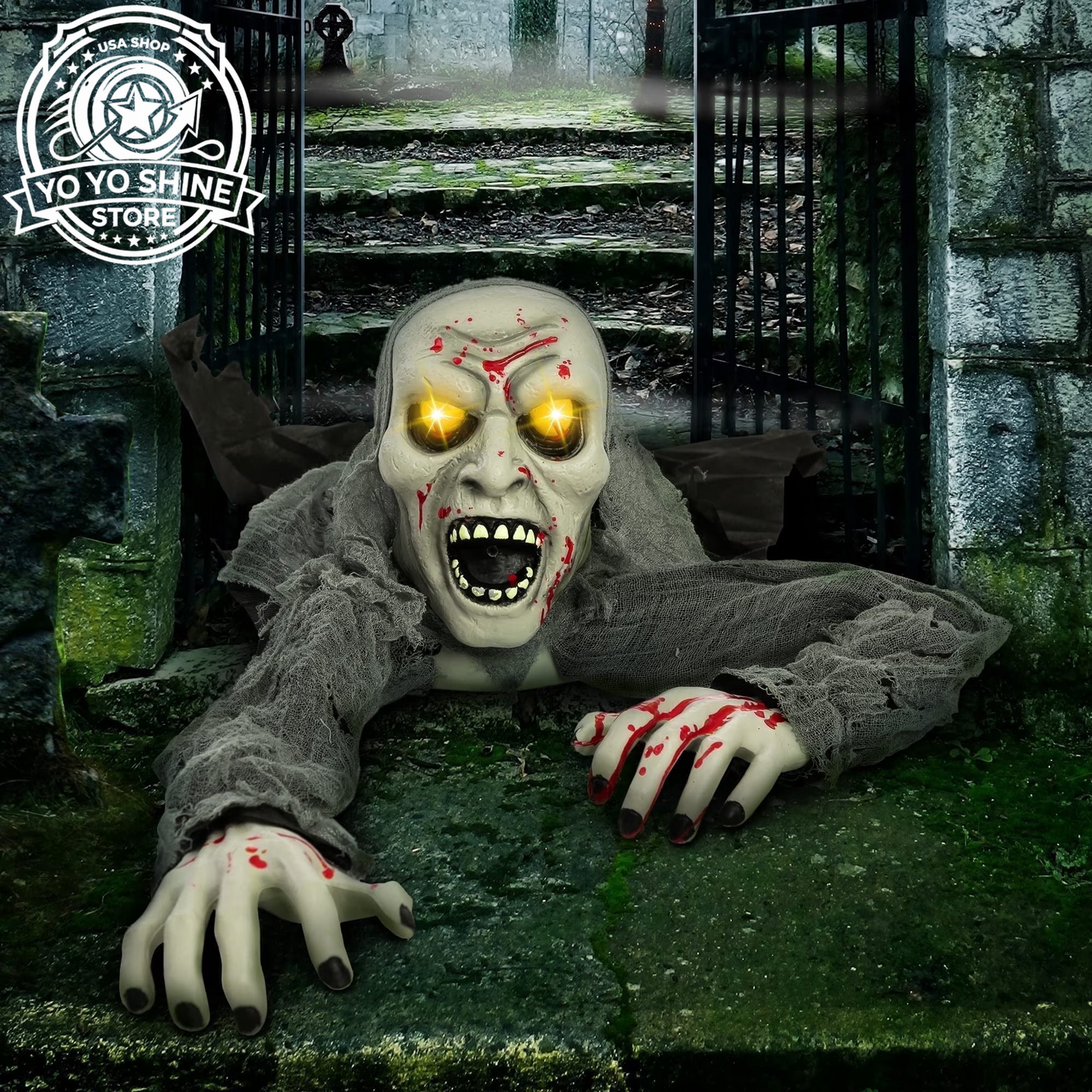 Halloween Groundbreaker Halloween Decorations Zombie with Sound and Flashing Eyes,Outdoor Scary Halloween Yard Decorations