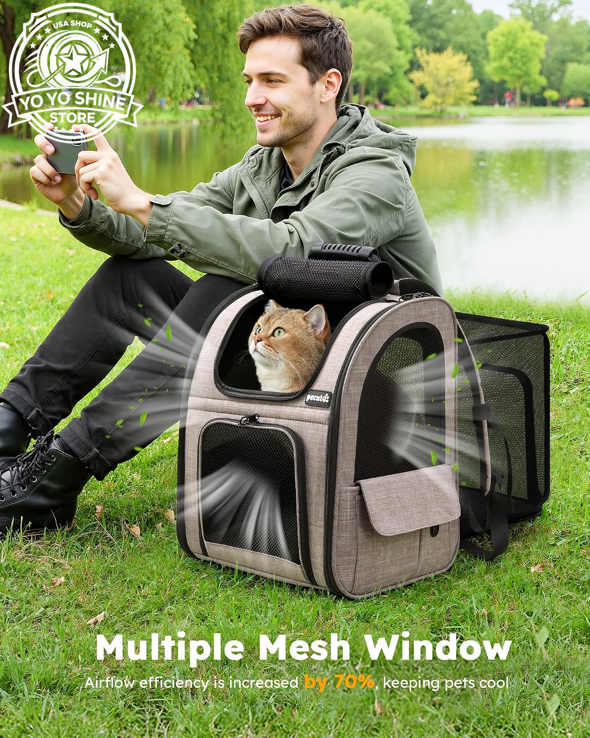 Cat Backpack Expandable, Cat Backpack for Cat with Breathable Window