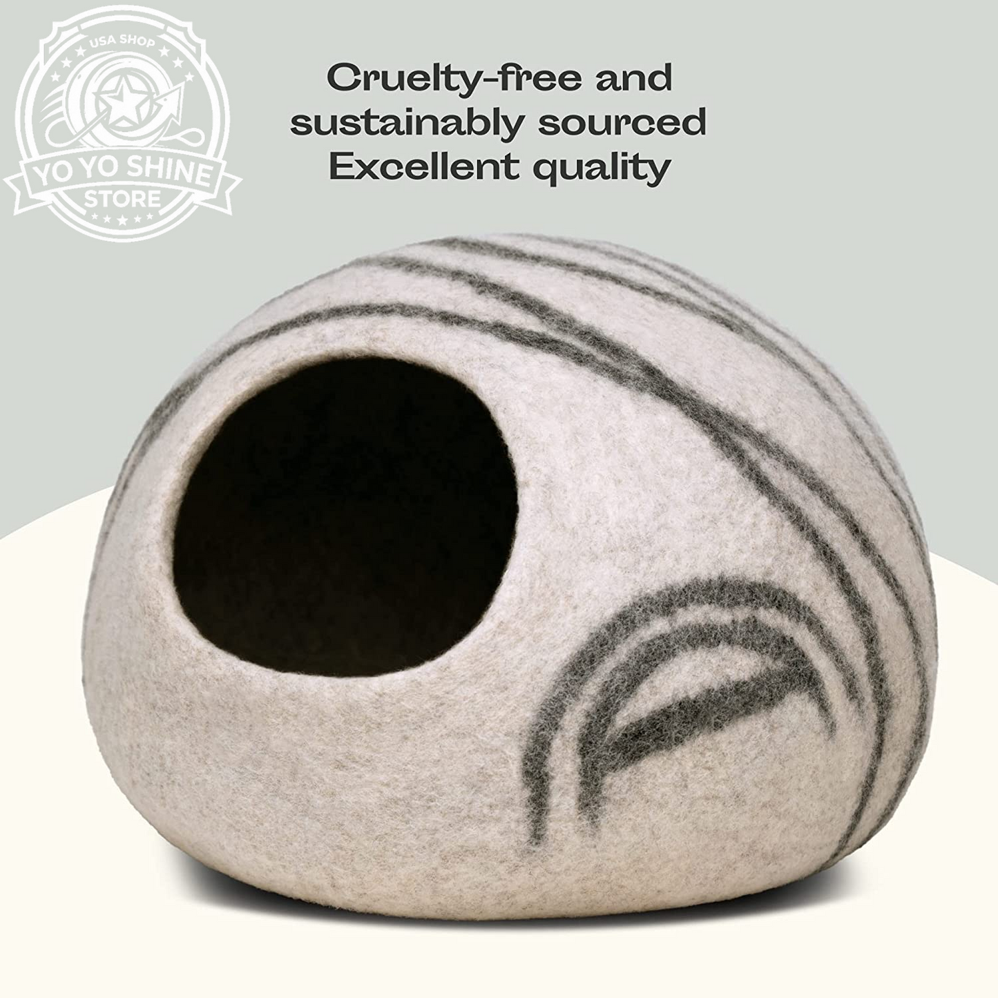 Cat Cave - Merino Wool Bed for Indoor Cats (Light Gray, Medium)