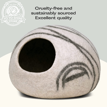 Cat Cave - Merino Wool Bed for Indoor Cats (Light Gray, Medium)