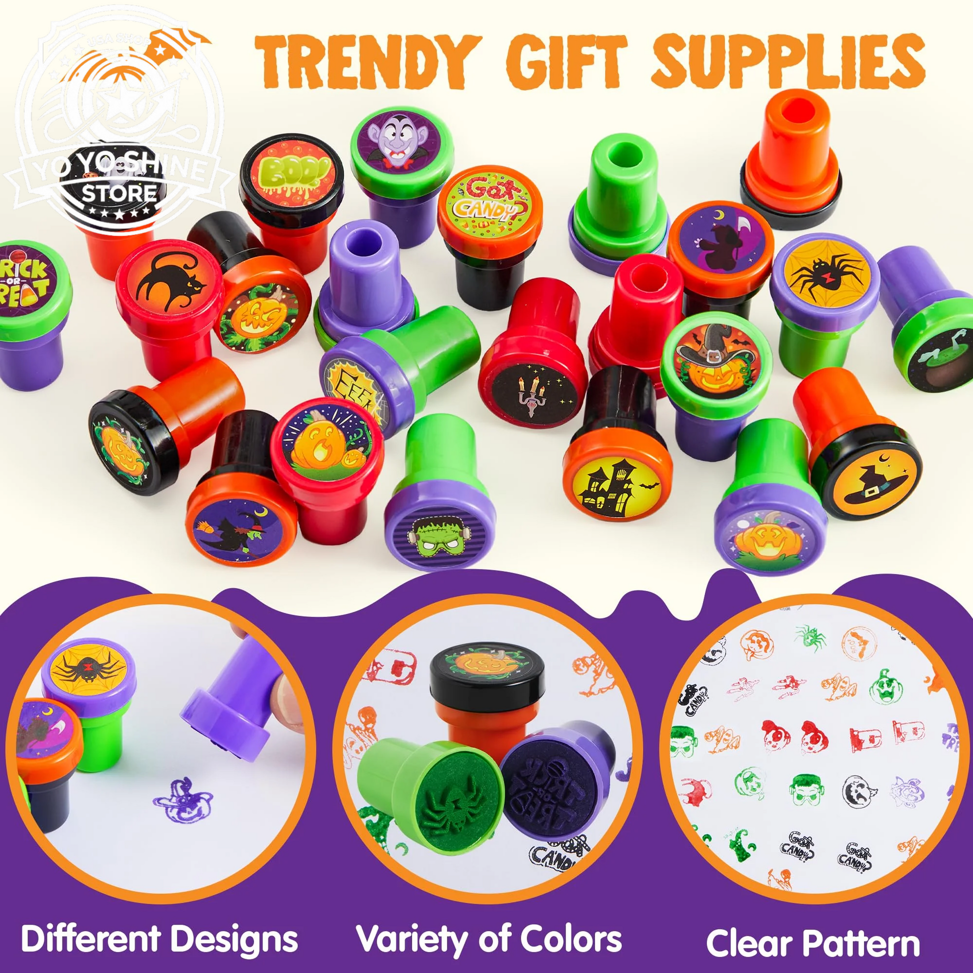 50 Pcs Halloween Assorted Stamps for Kids,Halloween Stampers Halloween Stuff Halloween Goodies Bags Prizes,Halloween Toys for Trick or Treaters Gift,Halloween Party Favor