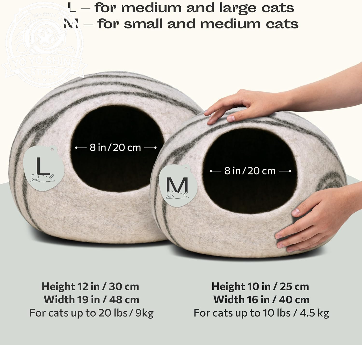 Cat Cave - Merino Wool Bed for Indoor Cats (Light Gray, Medium)