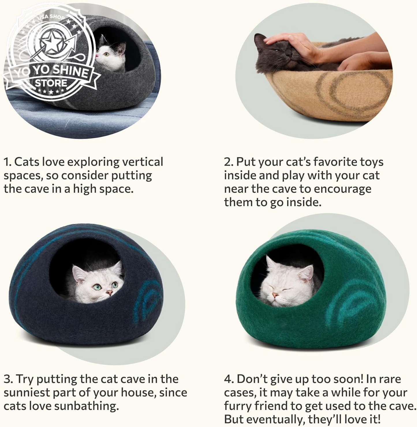 Cat Cave - Merino Wool Bed for Indoor Cats (Aquamarine, Medium)