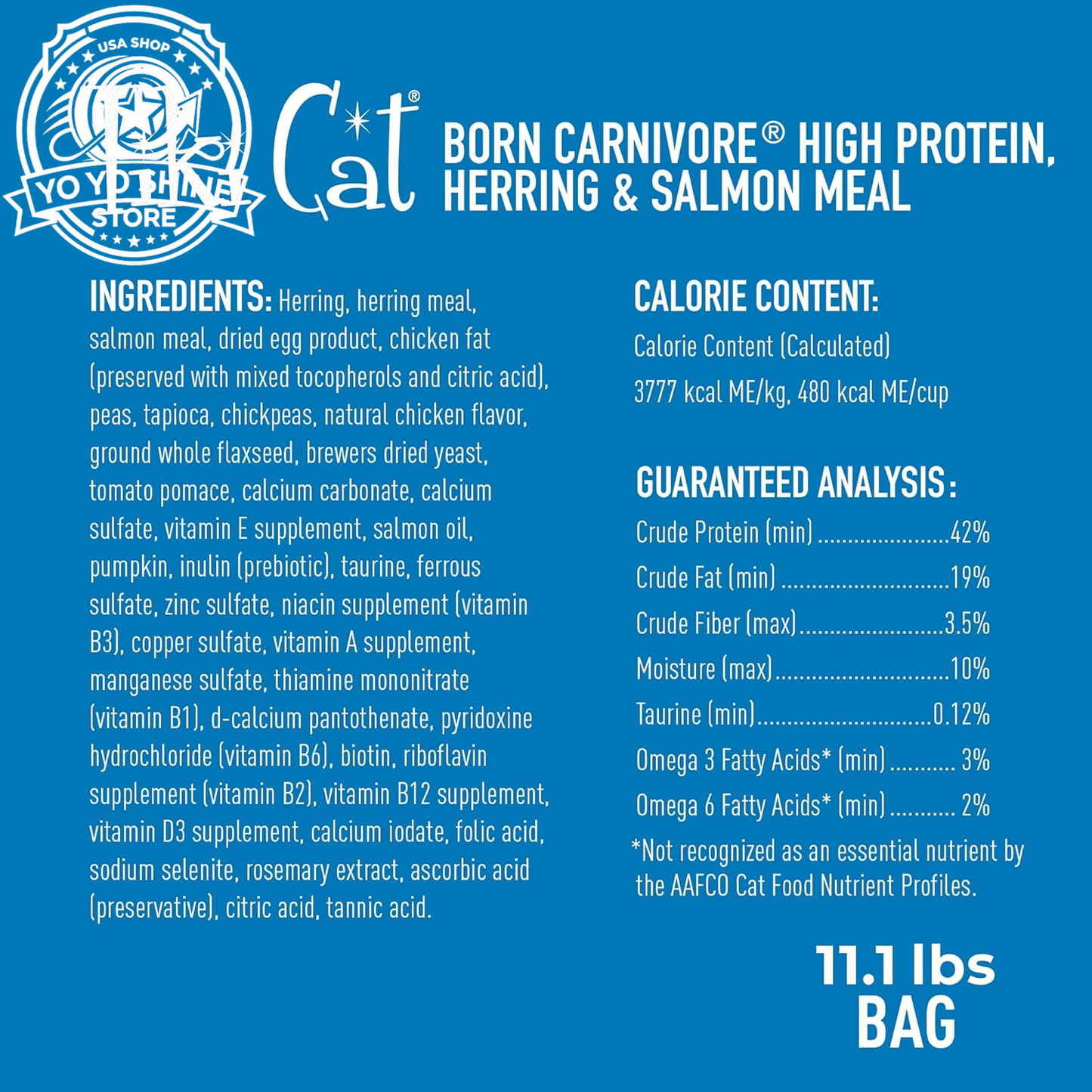Tiki Cat Born Carnivore Dry Cat Food, Herring & Salmon Meal, 11.1 Lbs. Bag