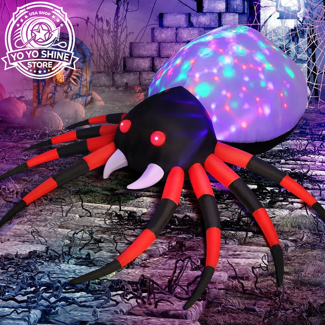 Halloween Inflatable 5 FT Halloween Spider Inflatable, Halloween Blow up Spider Halloween Spider Decoration with LED Lights Built-In, Outdoor Halloween Decorations Clearance for Halloween