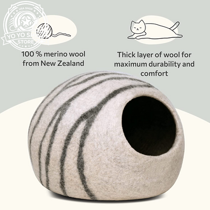 Cat Cave - Merino Wool Bed for Indoor Cats (Light Gray, Medium)