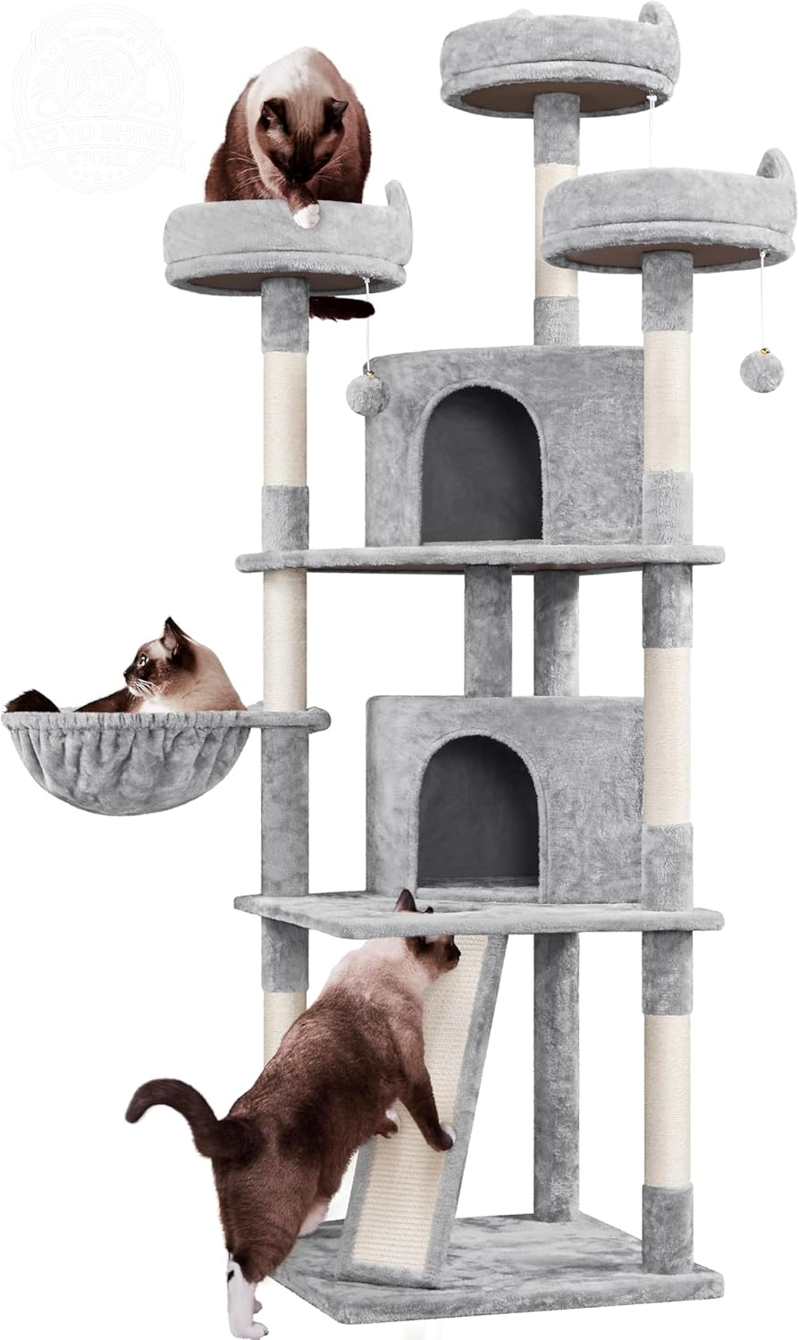 Yaheetech 69In Cat Tree Tower, 2 Condos, Scratching Posts & Cat-Ear Perches