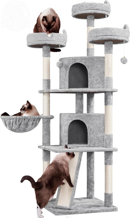 Yaheetech 69In Cat Tree Tower, 2 Condos, Scratching Posts & Cat-Ear Perches