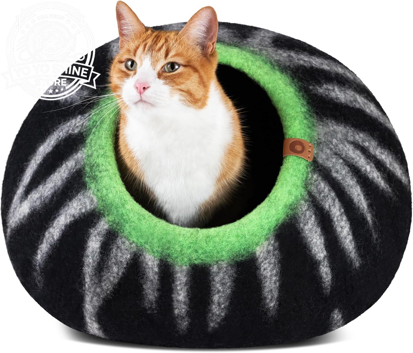 Cat Cave - Merino Wool Bed for Indoor Cats (Aquamarine, Medium)