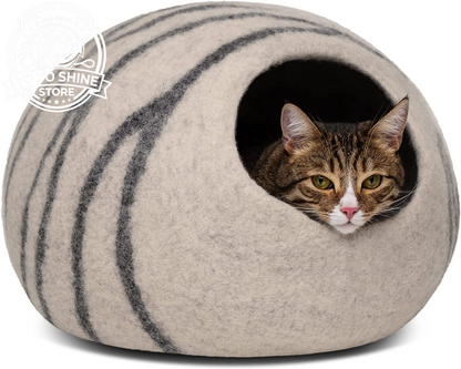 Cat Cave - Merino Wool Bed for Indoor Cats (Light Gray, Medium)
