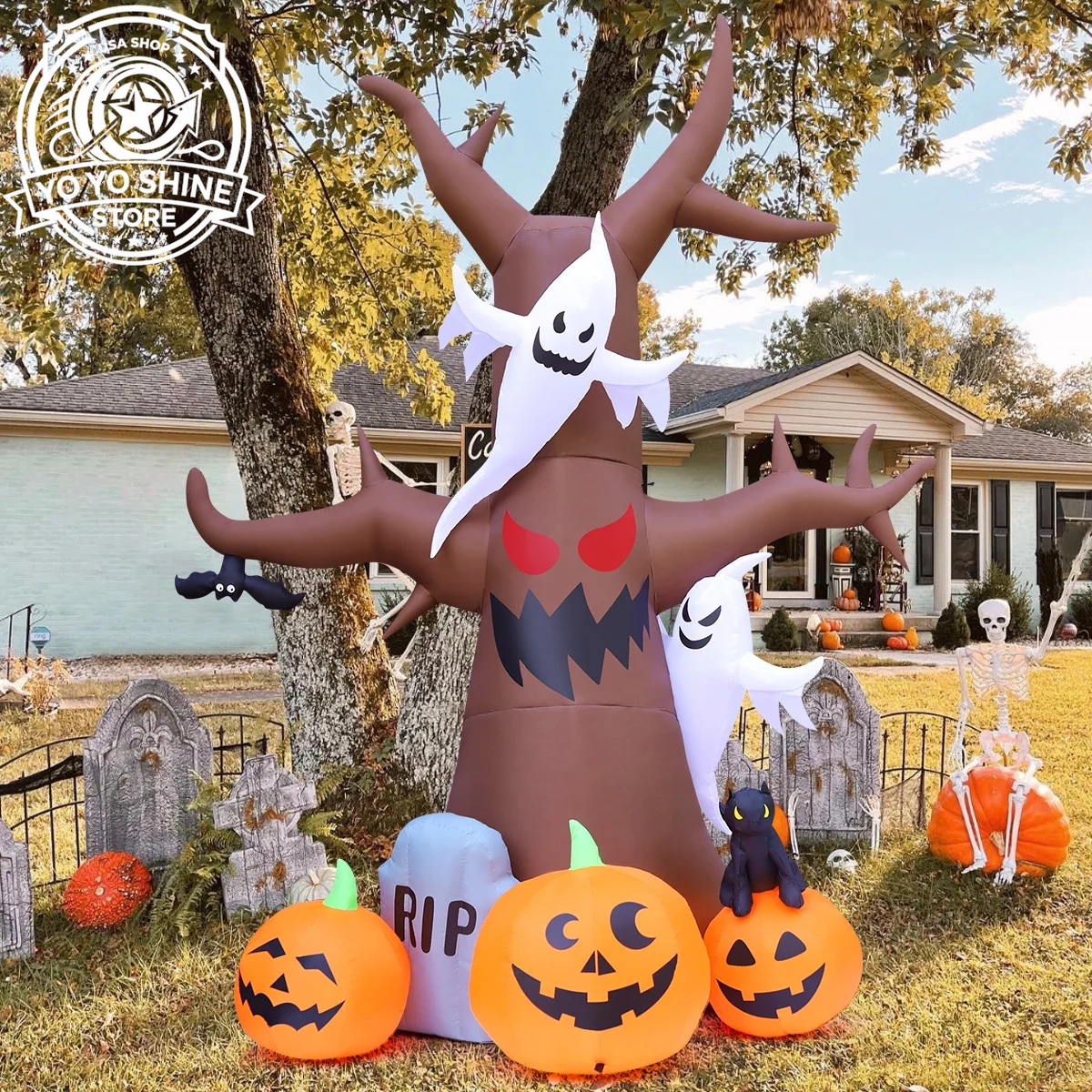 Halloween Inflatable 11.8 FT Inflatable Halloween Tree, Halloween Inflatable Tree Scary Halloween Blow up Tree with LED Lights, Outdoor Halloween Decorations Clearance for Halloween/Holiday