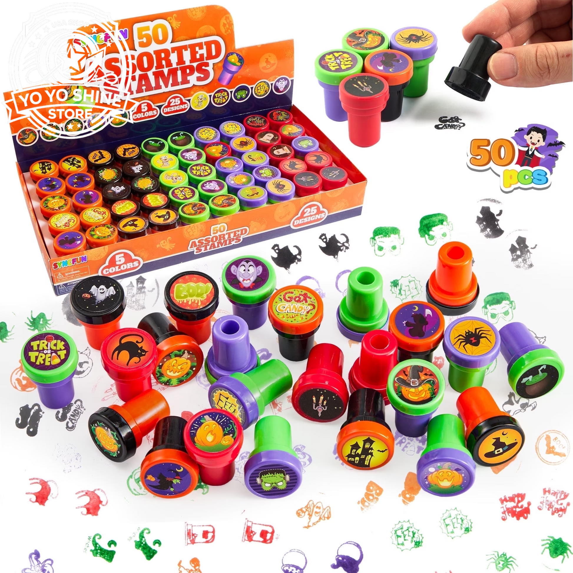 50 Pcs Halloween Assorted Stamps for Kids,Halloween Stampers Halloween Stuff Halloween Goodies Bags Prizes,Halloween Toys for Trick or Treaters Gift,Halloween Party Favor