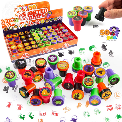 50 Pcs Halloween Assorted Stamps for Kids,Halloween Stampers Halloween Stuff Halloween Goodies Bags Prizes,Halloween Toys for Trick or Treaters Gift,Halloween Party Favor