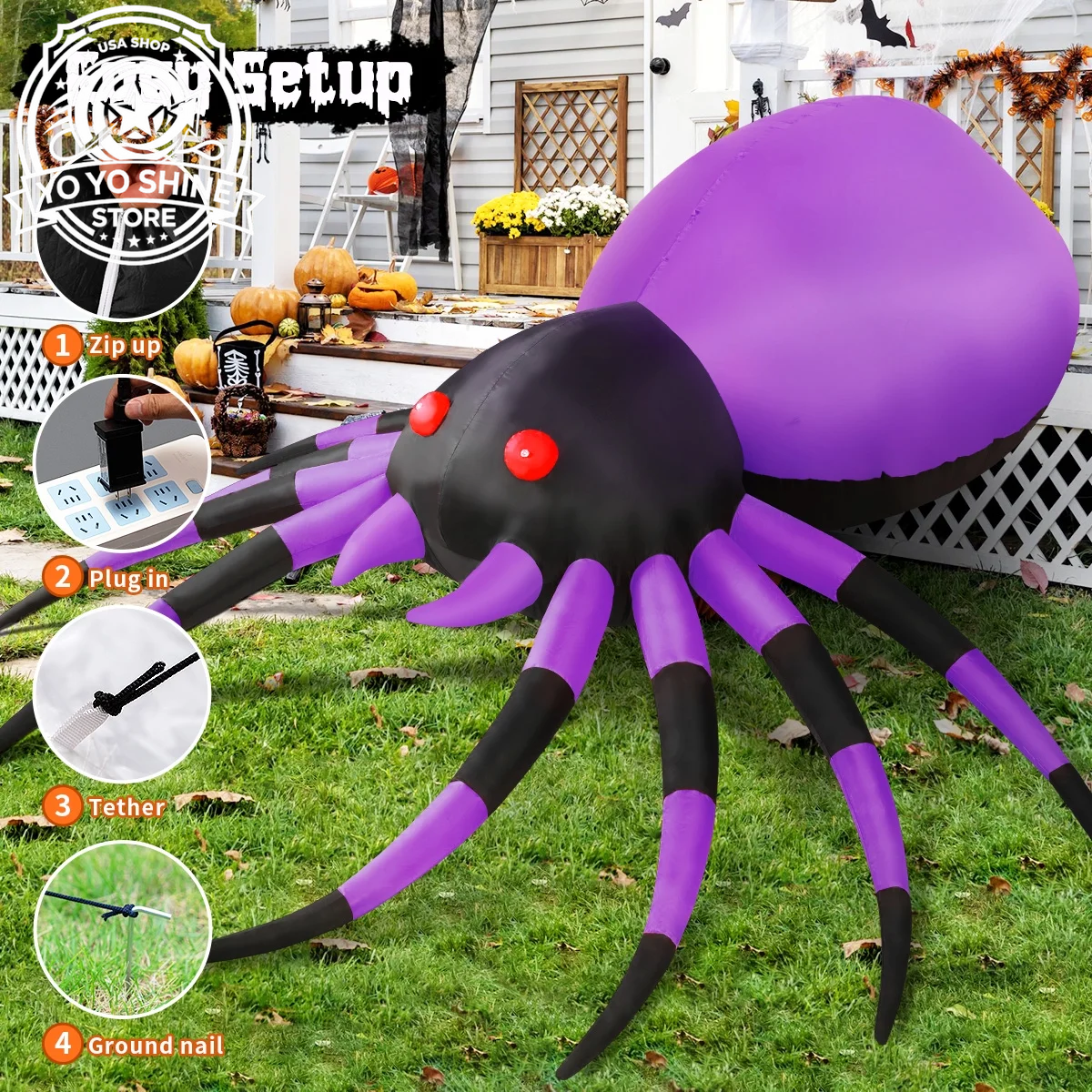 Halloween Inflatable 5 FT Halloween Spider Inflatable, Inflatable Halloween Spider Halloween Blow up Spider with LED Lights, Outdoor Halloween Decorations Clearance for Halloween/Holiday/Party